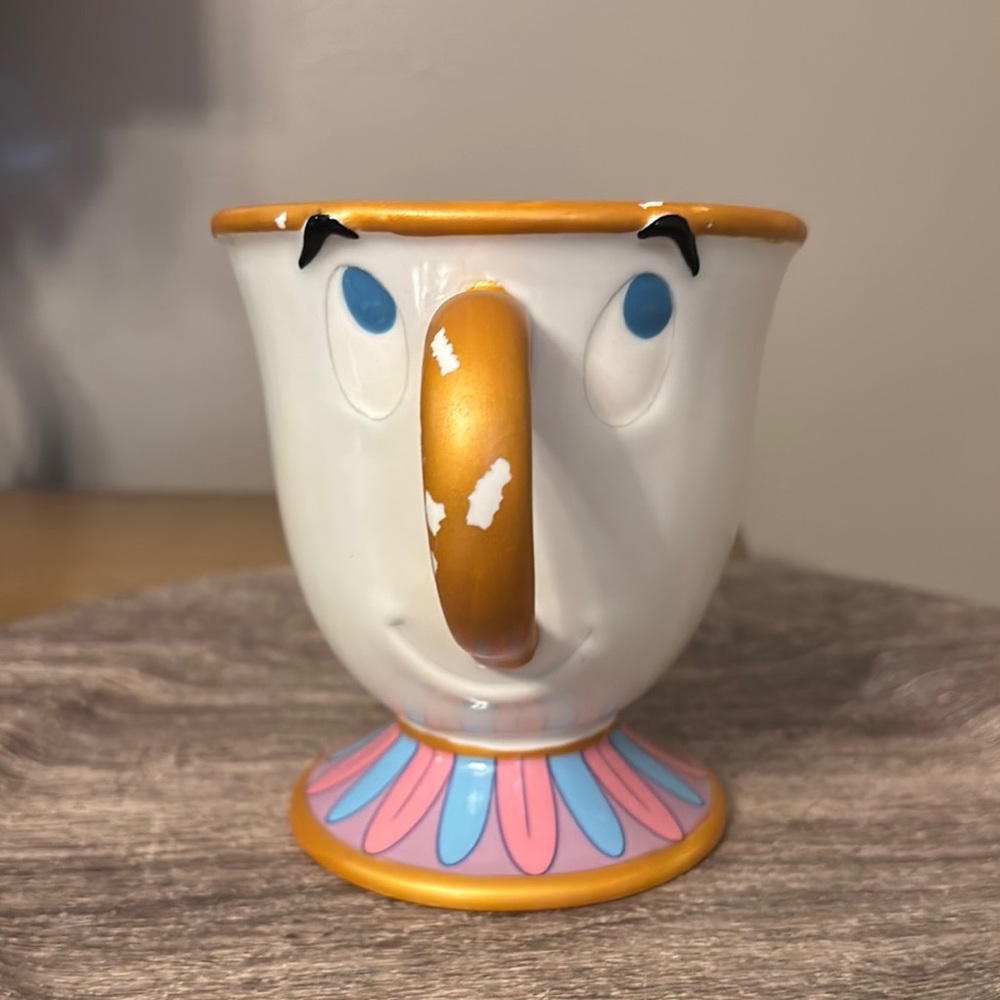 EUC Authentic Collective Disney Chip Beauty the Beast Mug Cup Gold Handle White